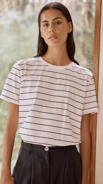 Athens Stripe Tee - White Black
