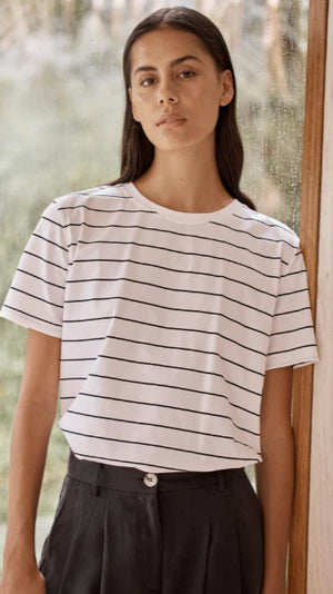 Athens Stripe Tee - White Black