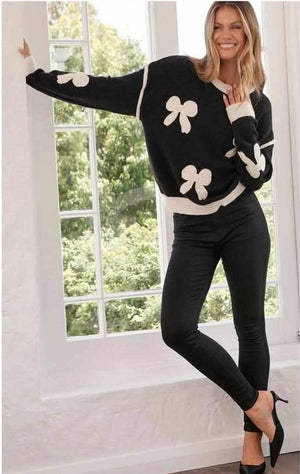 Bow Contrast Knit - Black