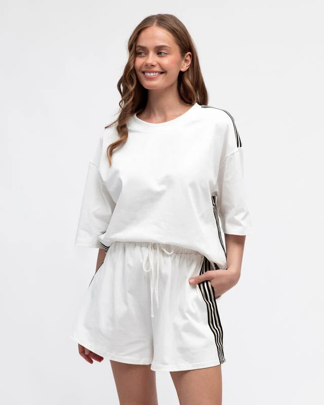 Tee Shirt With Side Stripes - White