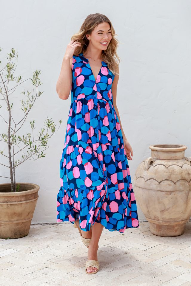 Darcy Sleeveless Dress - Pink Blue