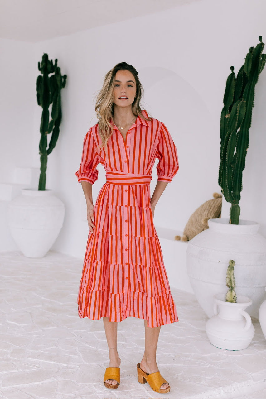 Racquet Club Tier Shirt Dress - Pink Red