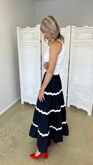 Floyd Ric Rac Maxi Skirt - Navy