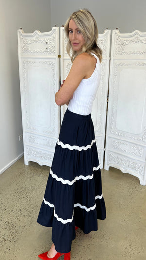 Floyd Ric Rac Maxi Skirt - Navy