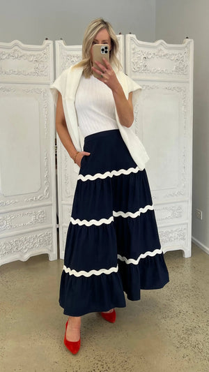 Floyd Ric Rac Maxi Skirt - Navy