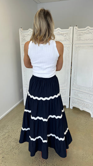 Floyd Ric Rac Maxi Skirt - Navy