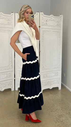 Floyd Ric Rac Maxi Skirt - Navy