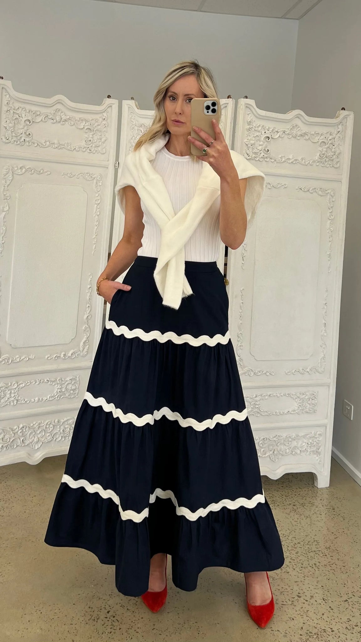 Floyd Ric Rac Maxi Skirt - Navy