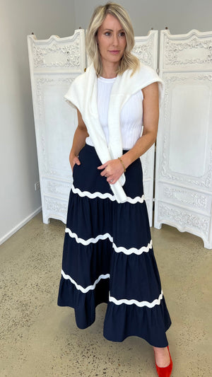 Floyd Ric Rac Maxi Skirt - Navy