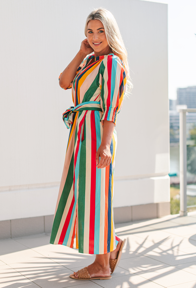 Rainbow stripe sales t shirt dress