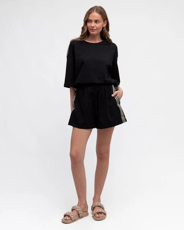 Tee Shirt With Side Stripes - Black