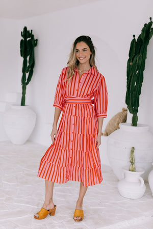 Racquet Club Tier Shirt Dress - Pink Red