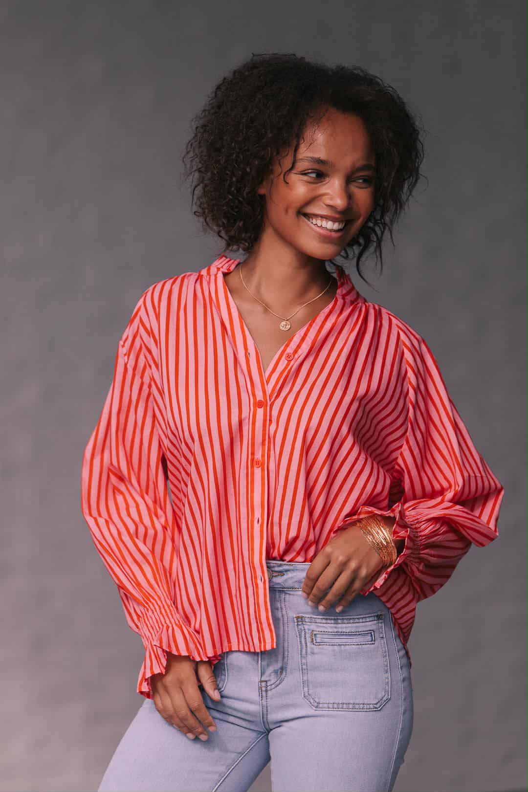 Racquet Club Striped Sorrento Blouse - Pink Red