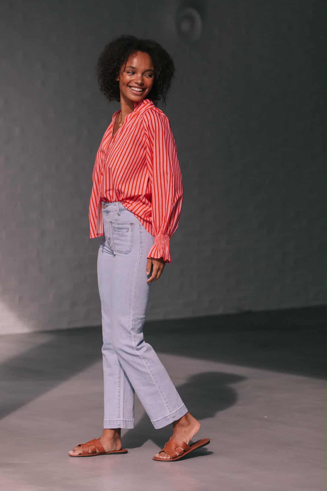 Racquet Club Striped Sorrento Blouse - Pink Red