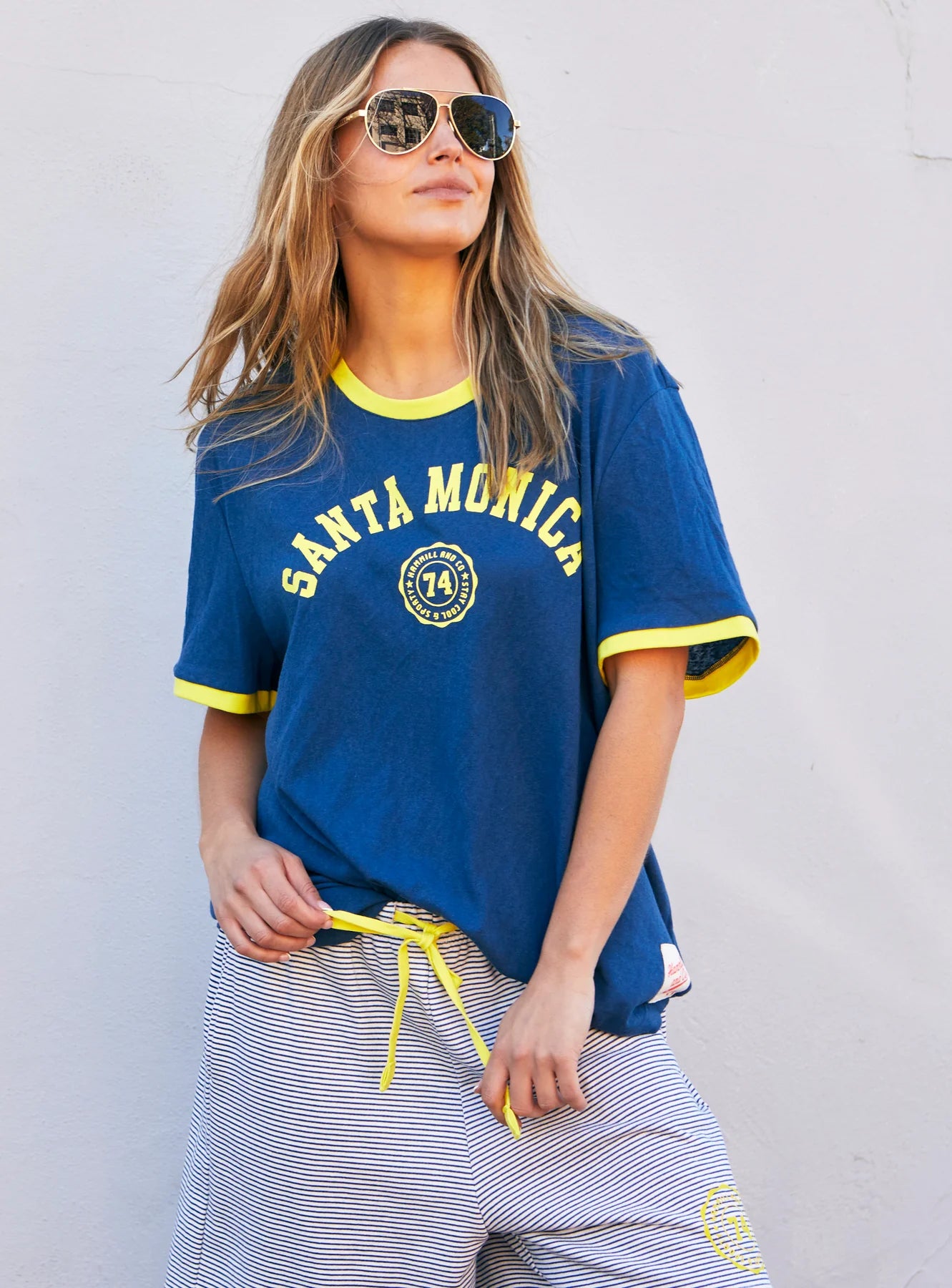 Santa Monica Ringer Tee - Blue Yellow
