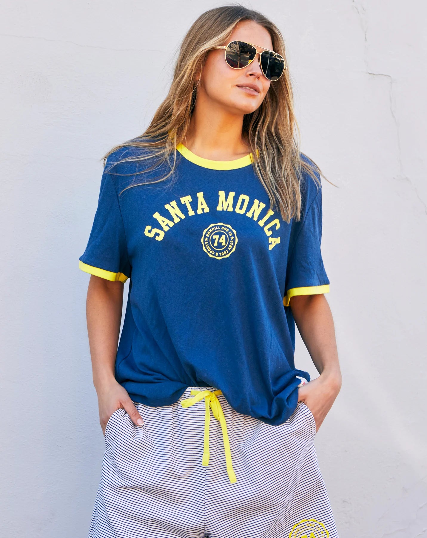 Santa Monica Ringer Tee - Blue Yellow