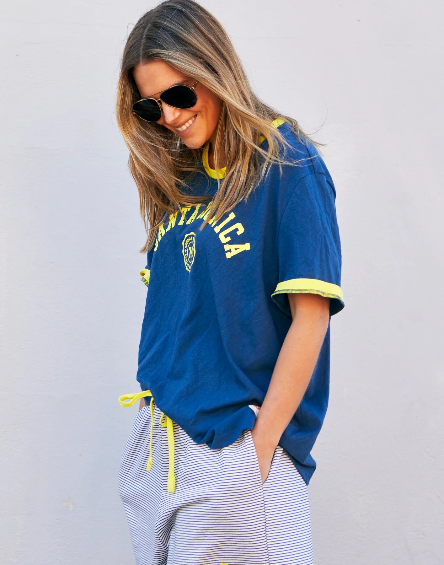 Santa Monica Ringer Tee - Blue Yellow