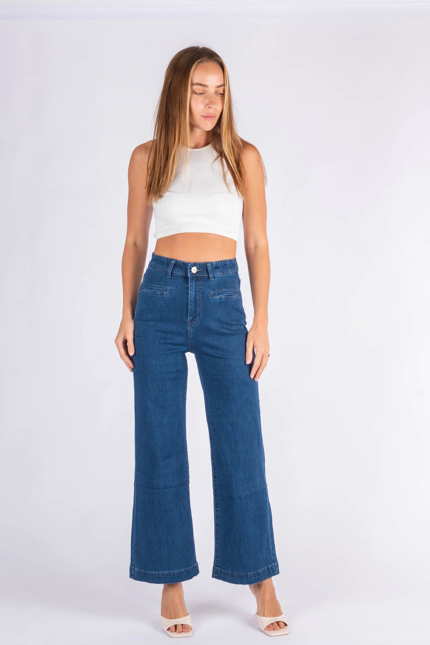 Donna Stretch Wide Leg Jean - Dark Blue