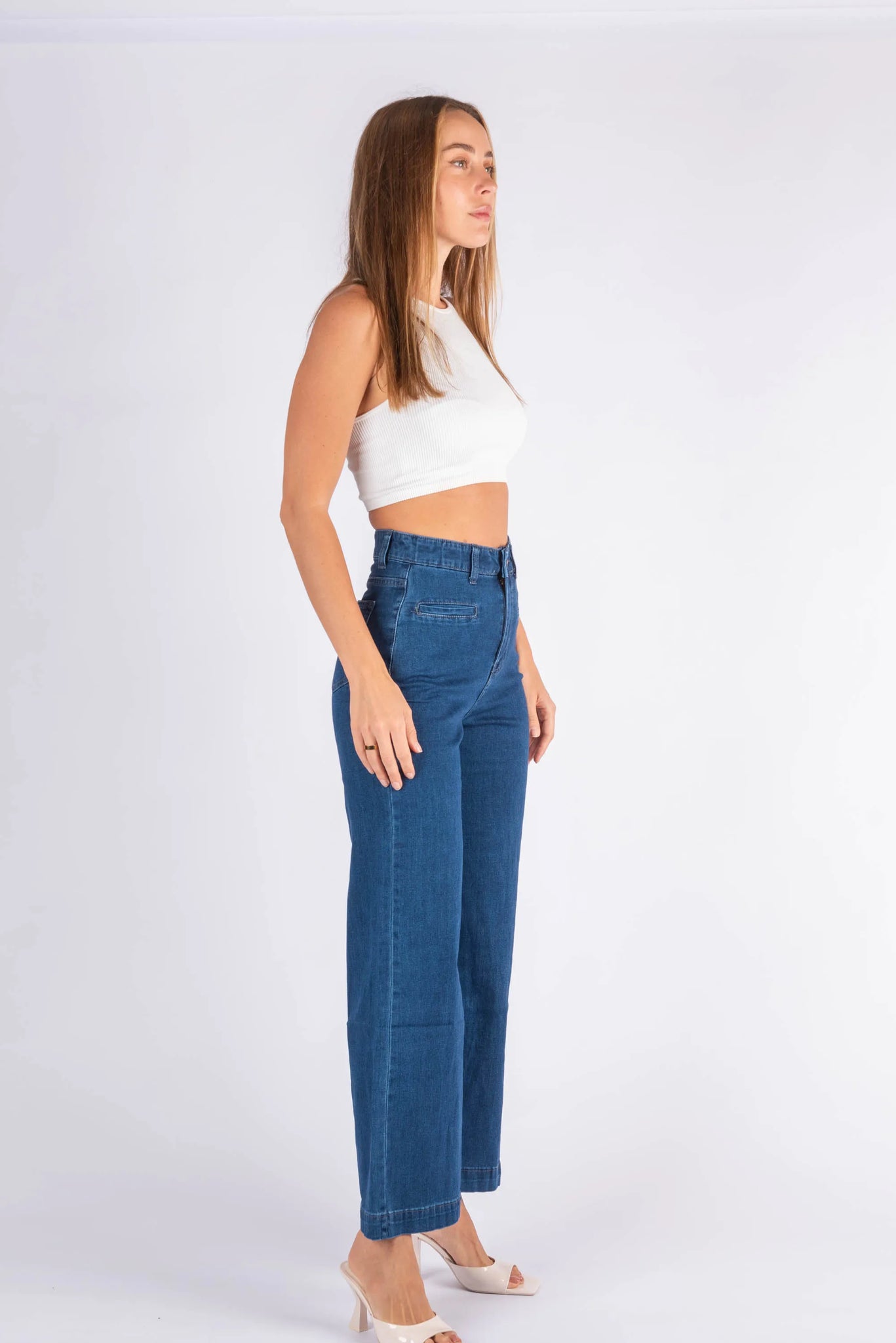 Donna Stretch Wide Leg Jean - Dark Blue