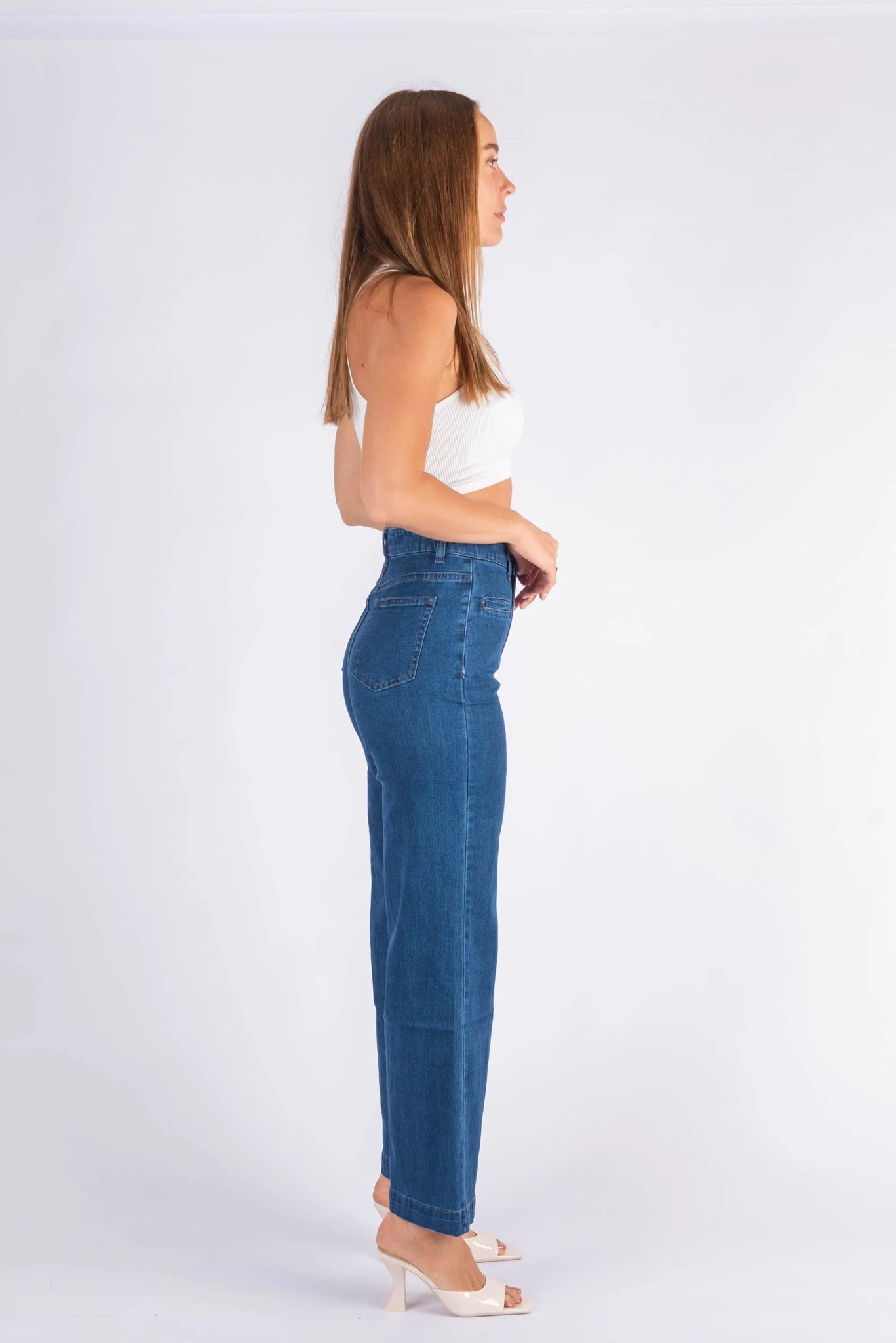 Donna Stretch Wide Leg Jean - Dark Blue