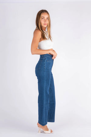 Donna Stretch Wide Leg Jean - Dark Blue