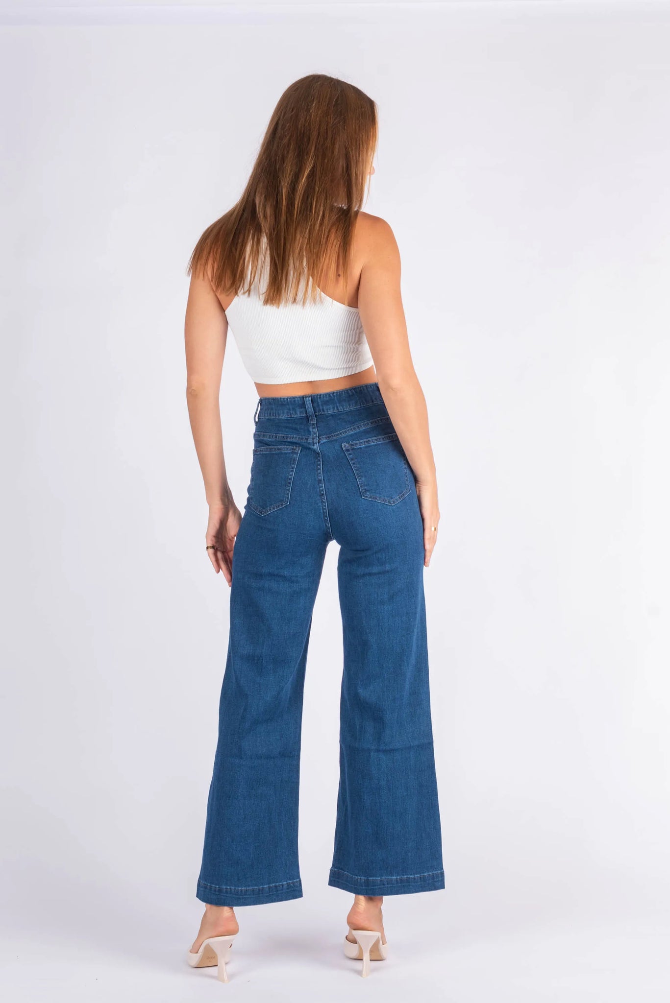 Donna Stretch Wide Leg Jean - Dark Blue