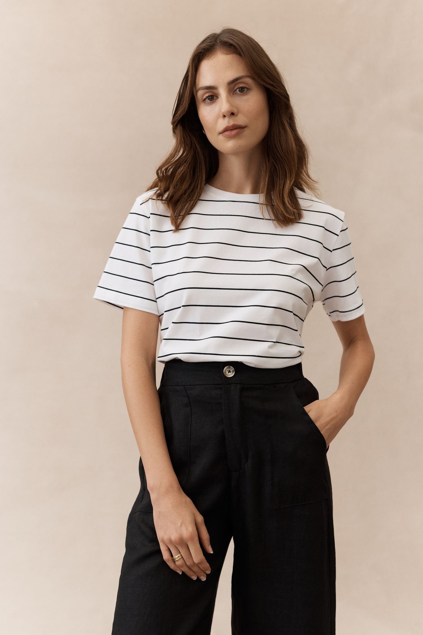 Athens Stripe Tee - White Black