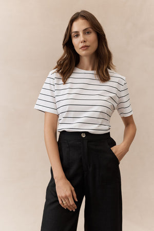 Athens Stripe Tee - White Black