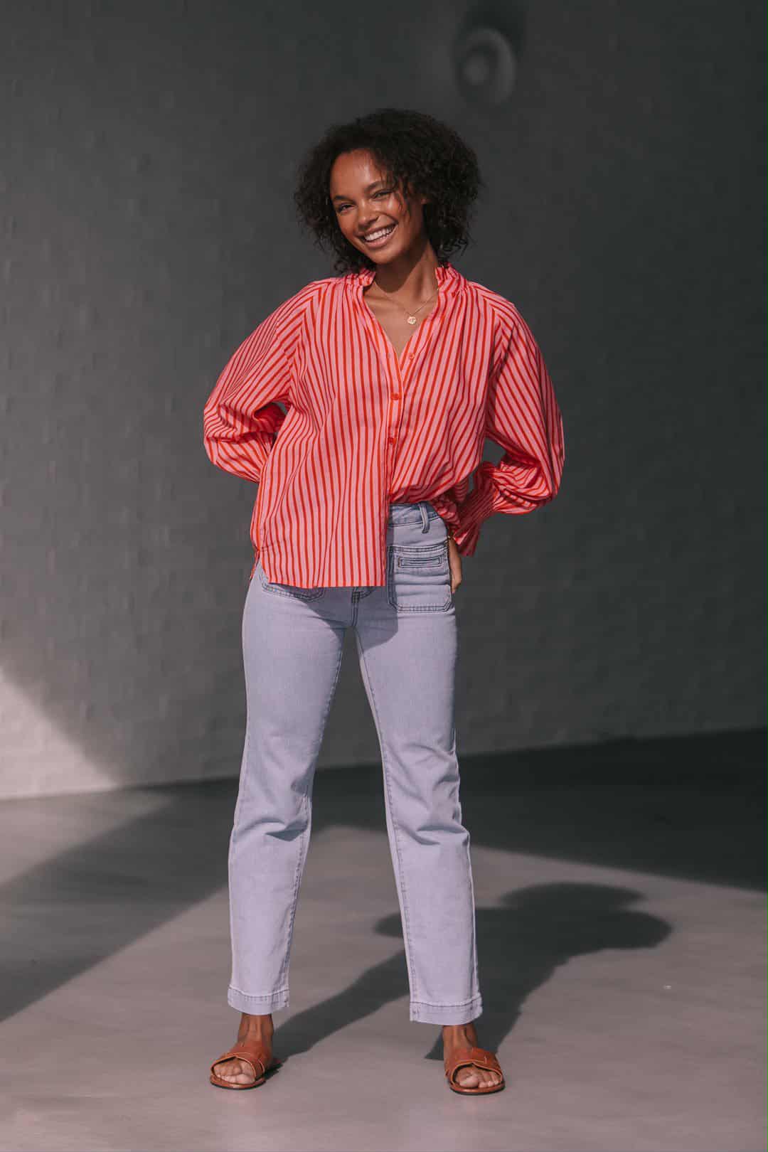 Racquet Club Striped Sorrento Blouse - Pink Red