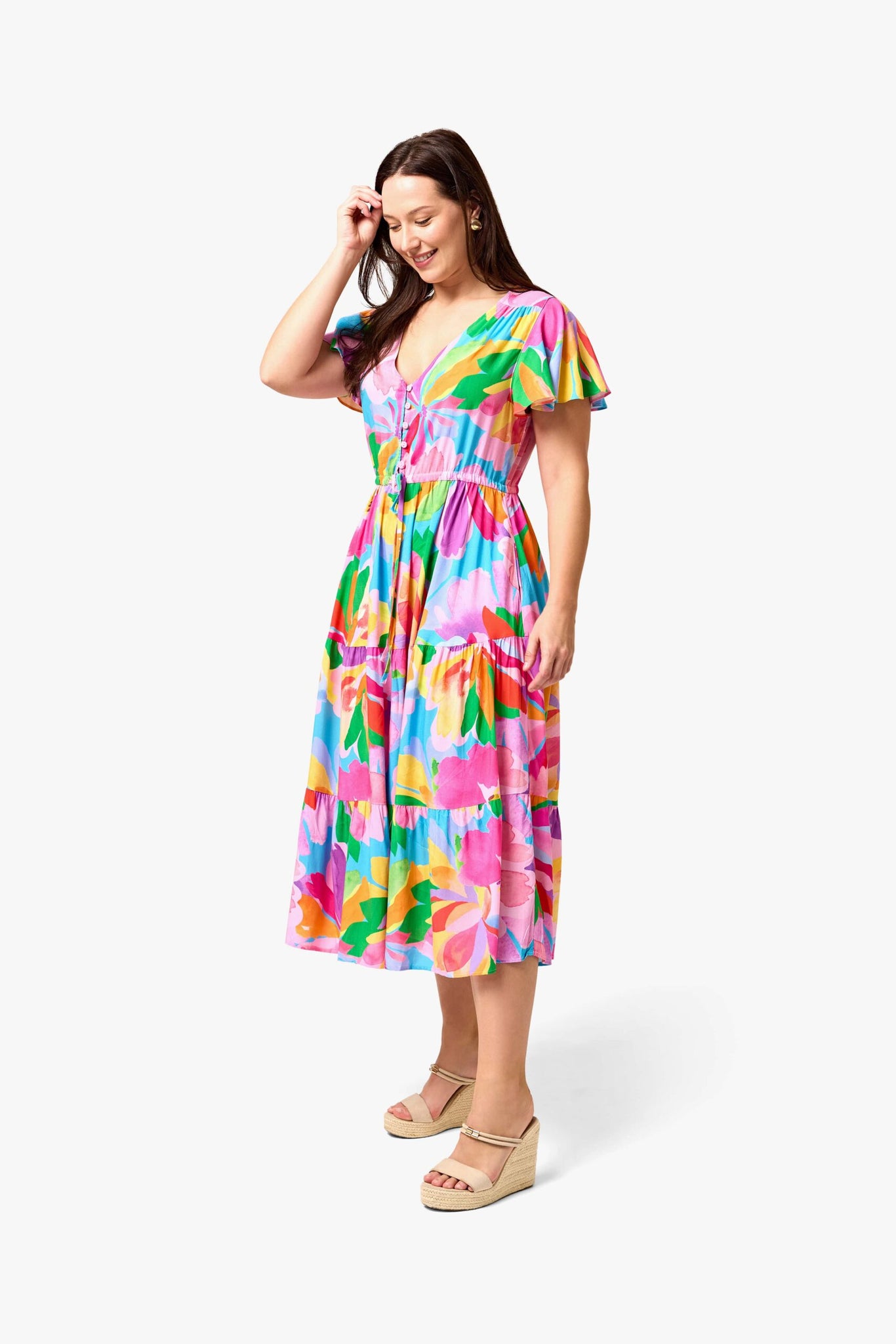 Hibiscus Hues Midi Dress - Pink Blue Floral