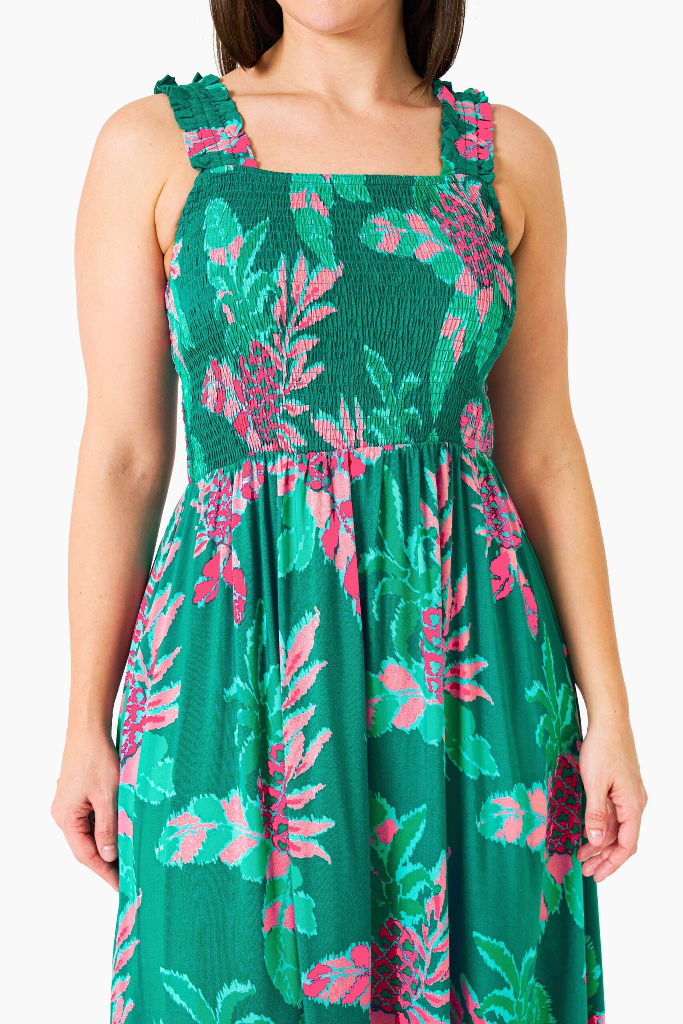 Nalani Strap Dress - Green Pink Pineapple