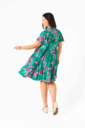 Nalani Dress - Green Pink Pineapple