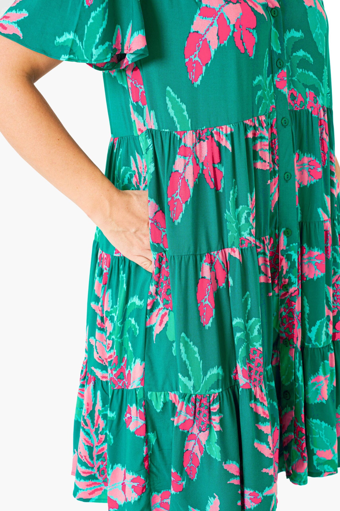 Nalani Dress - Green Pink Pineapple