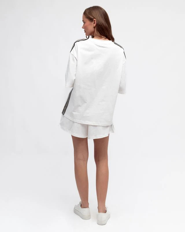 Tee Shirt With Side Stripes - White