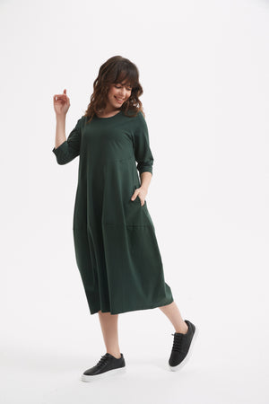 Diagonal Seam Dress - Deep Green