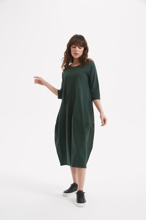 Diagonal Seam Dress - Deep Green