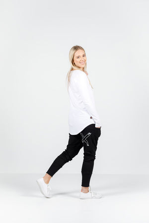 Home-Lee Apartment Pants - Black with White X Outline Harlos