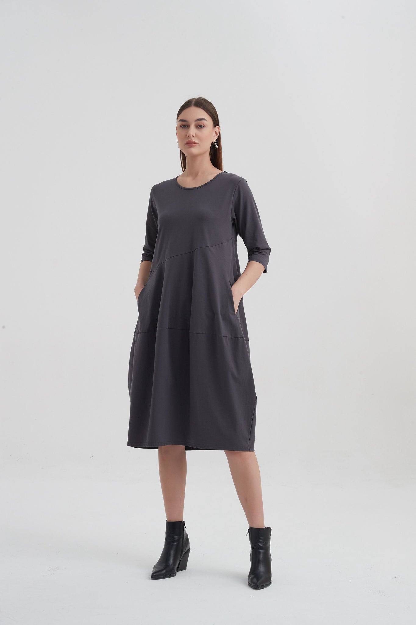 Diagonal Seam Dress - Slate Grey