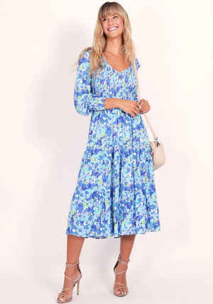 V Neck Phoenix Dress - Blue Print