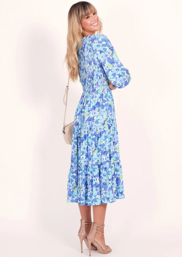 V Neck Phoenix Dress - Blue Print