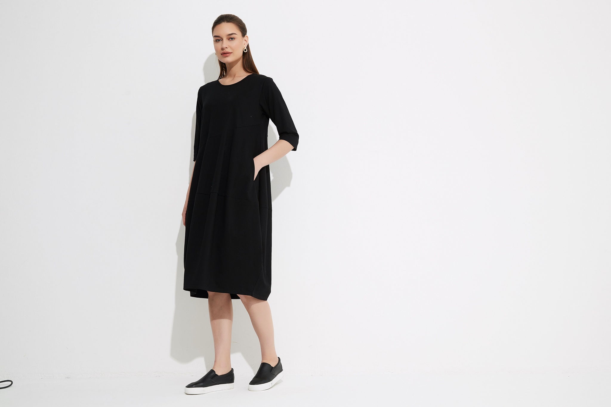 Tirelli Diagonal Seam Dress - Black Winter Weight Harlos