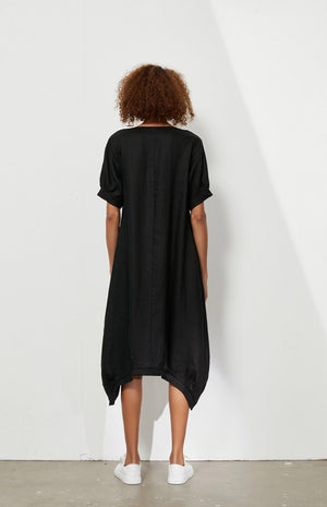 V Neck Billow Dress - Black