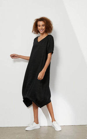 V Neck Billow Dress - Black